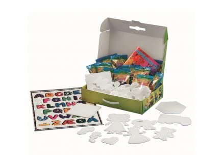 Coffret pour hama beads - valise collectivite 21000 perles a repasser midi + 21 plaques + livret - mega set creatif + 1 carte tigre - activite periscolaire