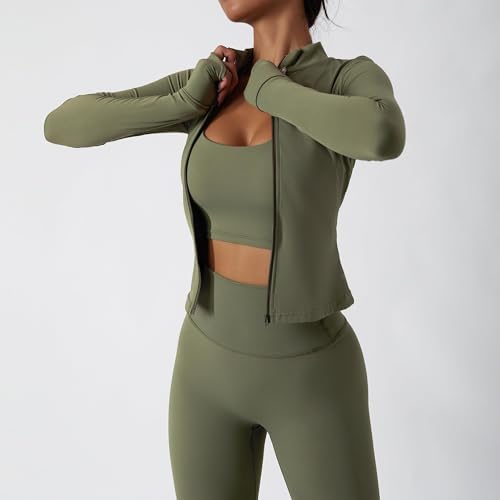 Women’s 3 Piece Workout Set – Sports Bra, Leggings & Jacket with Thumbholes – Yoga Outfit Activewear for Gym Running Training2