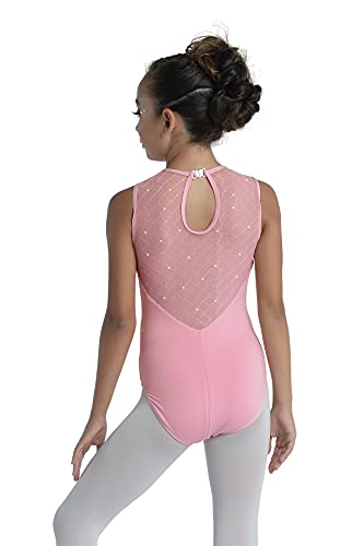 DANZNMOTION Collant regata para meninas com lantejoulas transparentes estilo 20114C, rosa, 12-14