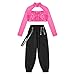 Sinleey Kids Girls 2Pcs Dance Tracksuit Shiny Crop Top with Cargo Pants Outfits for Hip Hop Sports Dancewear Hot Pink 14 Years