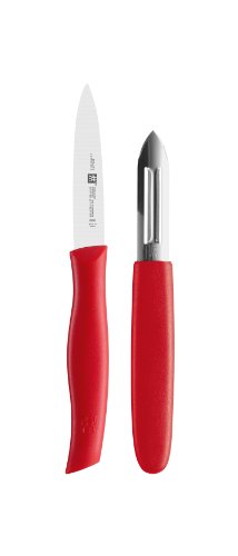 Zwilling 38634-000-0 Messer Twin Grip mit Sparschäler, Edelstahl, Silber/rot, 38 x 28 x 28 cm, 2 Einheiten