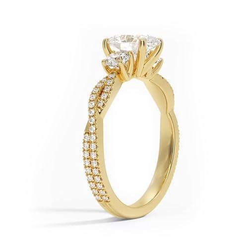 Center 2 Carats Moissanite 3 Stone Engagement Rings for Women 10K 14K 18K Gold D Color VVS1 Moissanite Ring Promise Wedding Anniversary Ring for Her Size 3.5-142