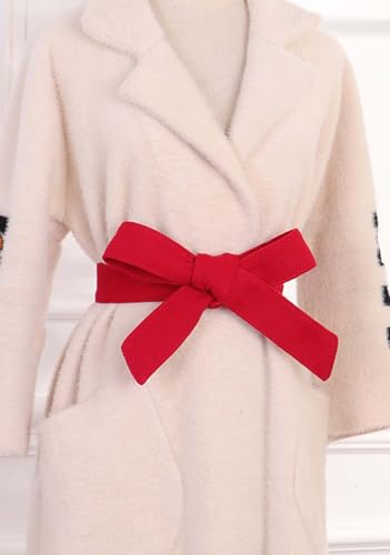Fendawn Strive Double-Sided Coat Decorative Wide Clothes Belt Bow Tie Red, Medium4