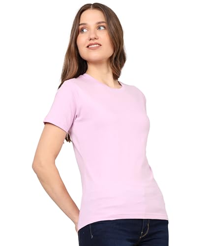 Image of Round Neck T-Shirt Top for Women | Combed Bio-Washed Ring Spun Cotton | Plain | Short Sleeves