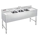 DuraSteel 3 Compartment Stainless Steel Bar Sink with 10″ L x 14″ W x 10″ D Bowl – Underbar Basin – NSF Certified – Double Drainboard, Faucet Included (Restaurant, Kitchen, Hotel, Bar)
