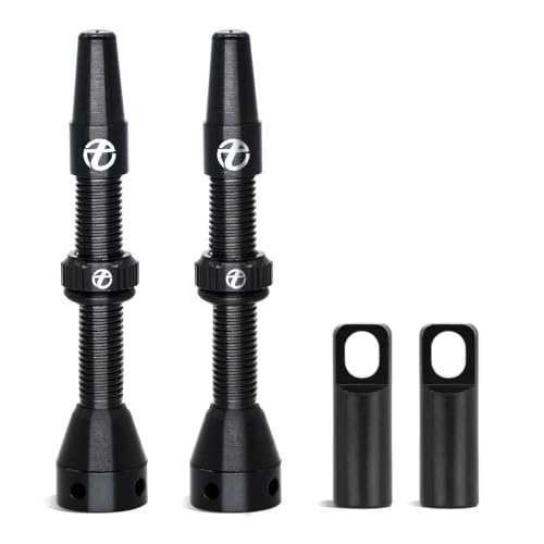 Thinvik Tubeless Presta Valve Stem 70mm, Light Weight Alloy Kit - 2 Tubeless Valve Stems with Aluminum Alloy Cap + Core Removal Tool (Black)