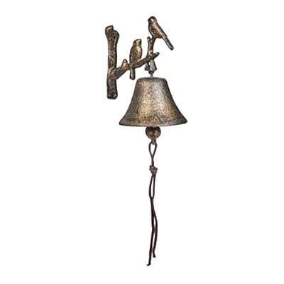 Relaxdays Campana Pared Rama Pajaritos, Timbre Jardín con Cuerda, 20 x 10 x 13 cm, Campanilla Mural, Retro, Color Bronce | Ya disponible en tu tienda friki favorita! En mundofriki.es!