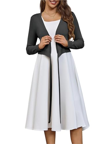 Image of VOIANLIMO Women's Cardigan Knit Sweaters Long Sleeve Cropped Tie Front Bolero Shrug for Dresses S-XL