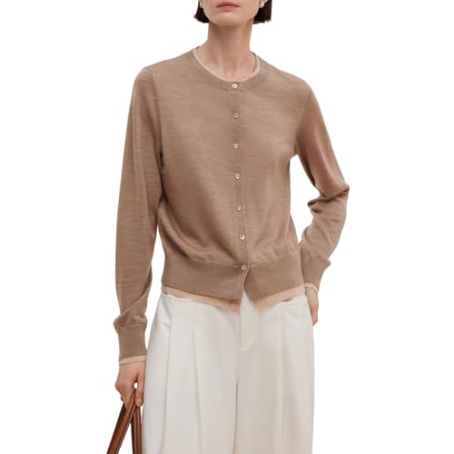 Image of GOELIA Pure Cashmere Wool Cardigans Womens Sweaters Trendy Long Sleeve Button Down Cozy Loose Fit Knit Going Out Tops