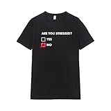 Pampling Maglietta a Maniche Corte, 100% Cotone, Abbigliamento Unisex per Uomo e Donna, Serigrafata con Girocollo e vestibilità Regolare, Colore Nero (Are You Stressed?, L)