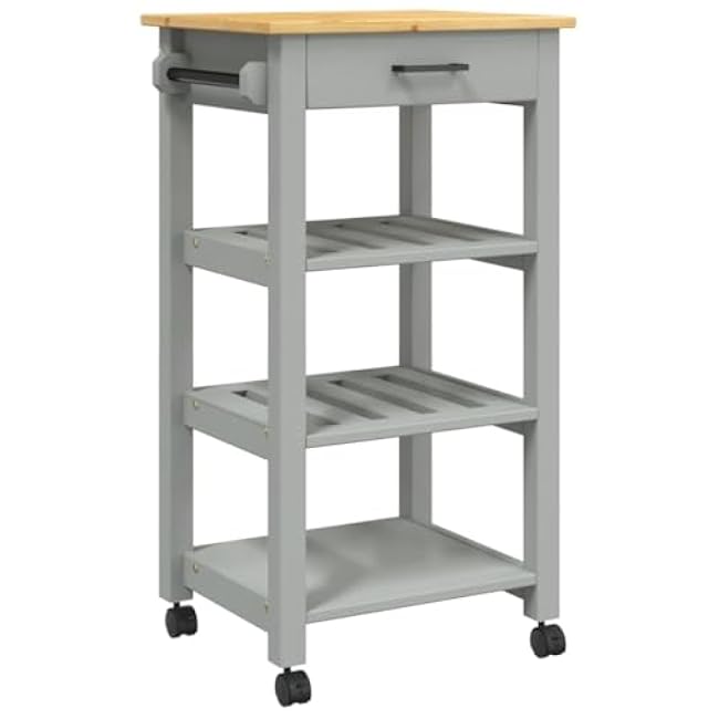 Vintage Wooden Kitchen Trolley with Drawer and Shelves, Solid Pine Wood Storage Cart with Lockable Wheels for Kitchen, Living Room, and Bathroom Organization-6a4vrH8u