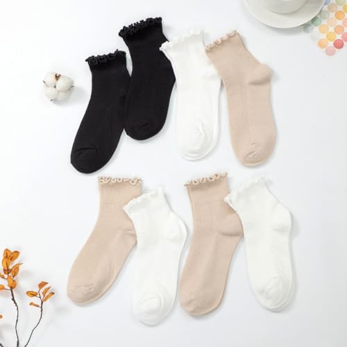 Image of 8 Pairs Cute Ruffle Frilly Ankle Socks Women, Lace Lettuce Socks