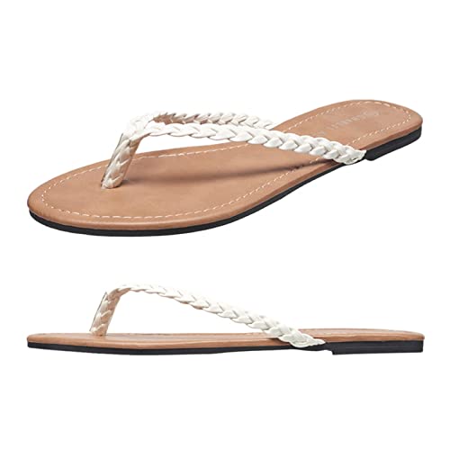 Charles Albert Classic and Comfortable Braided Lightweight Thong Sandals for Women, White, 8