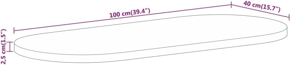 Solid Mango Wood Oval Table Top 39.4x15.7 Inches, Natural Brown Rustic Dining Table with Smooth Surface, Durable Kitchen Island Top for Home and Commercial Use