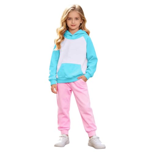 Manga larga suéter con diseño de color de contraste para niñas y pantalón de correr