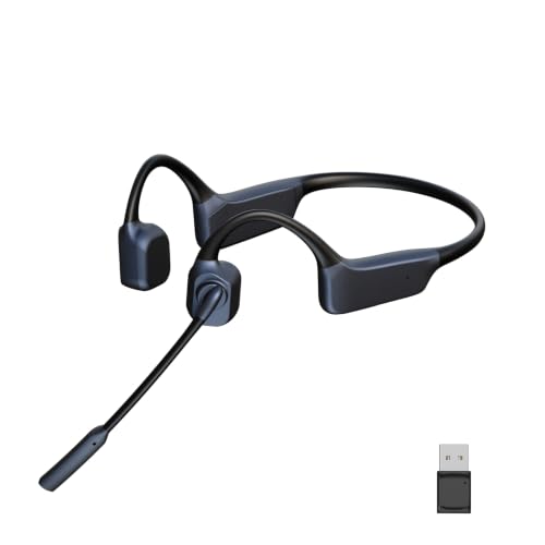 MAIRDI Wireless Bone Conduction Headphone with Mic Boom, Bluetooth Open Ear Headphone with AI Noise Canceling Microphone, Wireless Headset for Office Work Driving Sport Running