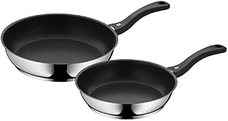 WMF 733026299 Set of 2 Coated Cromargan Stainless Steel Frying Pans, Stainless Steel, Silver, Set 24 cm und 28 cm