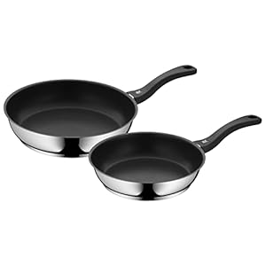 WMF Devil Pans Set of 2聽Nonstick Frying Pan Coated 24聽28聽cm Permadur Flame-Retardant Plastic Handle Cromargan Stainless Steel Hand Wash Dfrei Induction Frying Pan, Silver, 16聽cm (Pack of 2聽Units
