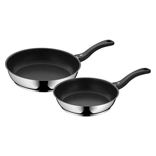 WMF Juego de 2 sartenes antiadherentes Devil 24-28 cm, de acero inoxidable y revestimiento antiadherente para todo tipo de cocinas incluido inducción, sin PFOA, Color Negro