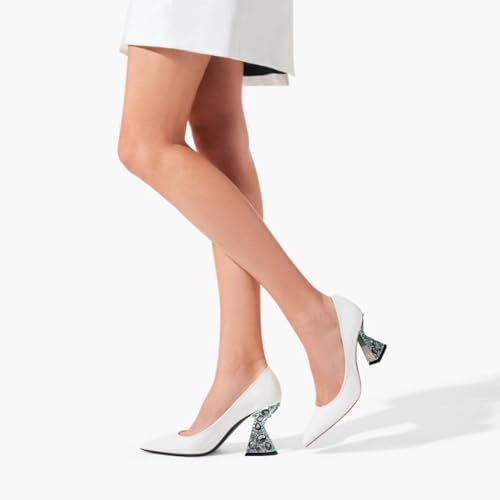 FSJ Women Gorgeous Crystal Gemstone Heel Pumps Pointed Toe Slip On Chunky Block Heels with Rhinestones for Bridal Party Wedding Dress Shoes Size 4-16 US2