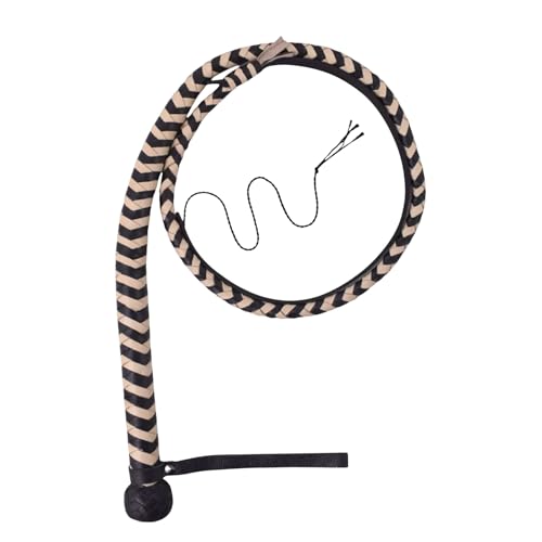 Leather Pro Impact 4 Feet Bullwhip Genuine Cowhide Leather | Hand-Braided 12 Plait Whip with Wooden Handle & Popper | Training Costume Stage Use Practice Gear Hanging Loop Included