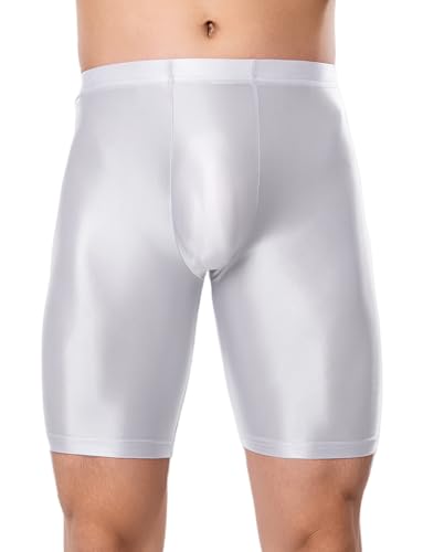 SEAUR Men's Shiny Sports Tights Shorts Oil Glossy Seamless Workout Compression Shorts See Through Trunks Underpants