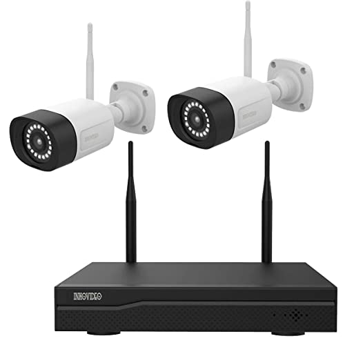 Inkovideo INKO-22M WLAN Komplettset mit 4-Kanal Netzwerkrekorder/Aufzeichnungsgerät und 2X 3 MP Überwachungskameras - Plug and Play, P2P, Nachtsicht bis 20 m