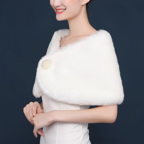 Women's Wedding Faux Fur Wraps and Shawls Winter Shrug with Brooch for Brides Bridesmaids White3