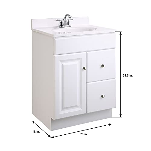 Design House 597161 Wyndham Unassembled Bathroom Vanity Cabinet Without Top, 24 X 18/1 Door, 2 Drawer, White #TOP2