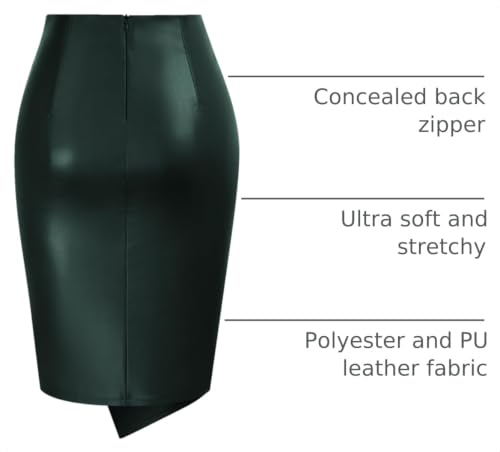 Image of Kate Kasin Women Faux Leather Midi Skirt, High Waist Wrap Bodycon Skirts
