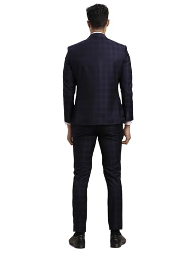 Image of Turtle Men Terry Rayon Checkered Full Sleeve Two Piece Navy Blue Party Suit