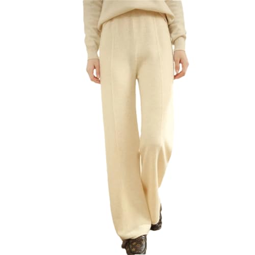 WQZzjm Pantalones Anchos de Lana para Mujer, con Cintura elástica Suave, Informales, de Punto Liso (Blanco Leche, Talla S)