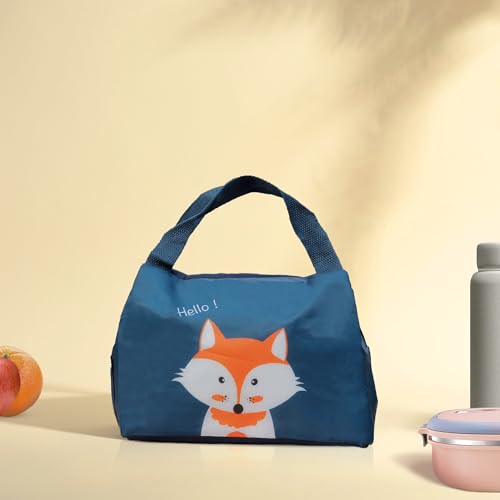 Image of The Earth Store Blue Fox Insulated Lunch Bag for Office, Men, Women | Lunch Box Bags | Travel Tiffin Bag | Polyester