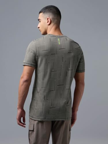 Image of Men Jacquard Slim Fit Round Neck Sports T-Shirt with Double Cool Cooling Technology, UPF 50+ UV Protection, Quick Dry, Anti Odour, Stretch Performance Gym, Running & Workout T-Shirt
