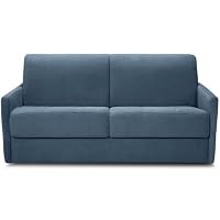 HOMIFAB Canapé Convertible 3 Places en Velours Fines côtes Bleu - Ouverture Express - Couchage Quotidien - Mat