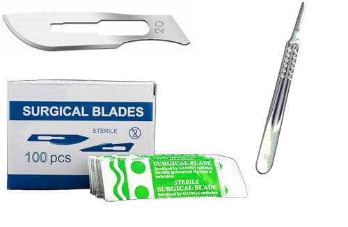 100 SCALPEL BLADES #20 PACK + SCALPEL HANDLE #4 KNIFE DERMAPLANING (CYNAMED)