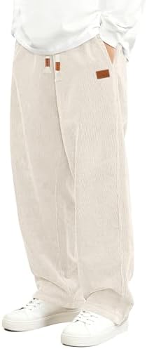 HMIYA Herren Cordhose Baggy Jogginghose Baumwolle Bein Hosen mit Taschen | Sweathose Lange,Corduroy,loose fit,straight fit hosen,mit 3 Taschen,Elastischer Bund mit Kordelzug,Alltag