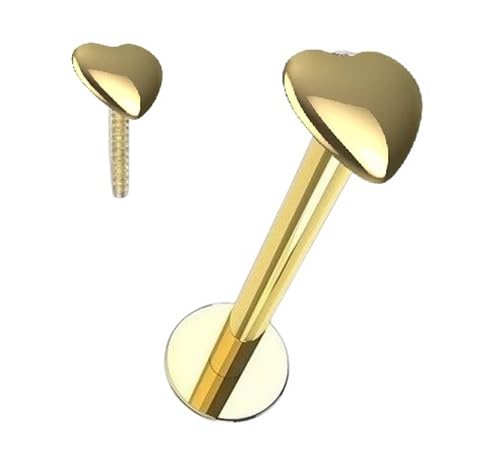 I Serce I Kolczyk do ust I Labret I Screw in I Real 585 lite żółte złoto I 1,2 x 8 x 3,5 mm I 46031-8 I