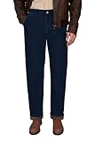 Soojun Mens Elastic Waist Fleece Lined Jeans Relaxed Fit with Zipper and Button, Dark Blue, 38W x 32L