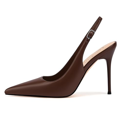 Image of Adrizzlein Slingback Heels for Women Stiletto High Heels Pumps | 4 inch Slingback Heels,Pointed Toe Heels,Closed Toe Heels,Sexy Elegant Wedding Shoes