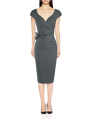 MUXXN Womens 1940s Style Cap Sleeve Ruched Package Hip Nigh Club Tea Dress (Gray M)