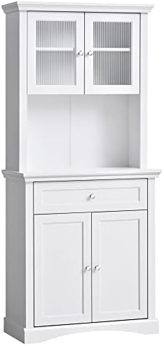 HOMCOM 71" Traditional Freestanding Kitchen Buffet with Hutch, Pantry Cabinet with 4 Doors, 3-Level Adjustable Shelves, and 1 Drawer, White