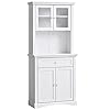 HOMCOM 71" Traditional Freestanding Kitchen Buffet with Hutch, Pantry Cabinet with 4 Doors, 3-Level Adjustable Shelves, and 1 Drawer, White