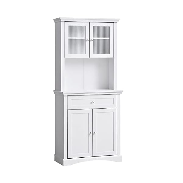 HOMCOM 71" Traditional Freestanding Kitchen Buffet with Hutch, Pantry Cabinet with 4 Doors, 3-Level Adjustable Shelves, and 1 Drawer, White
