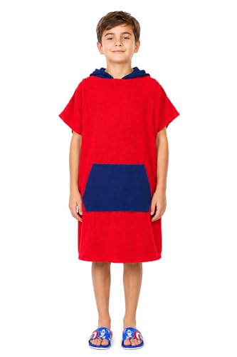 Image of ALLEN & MATE 100% Cotton Kids Hooded Surf Poncho Changing Robe, Quick Absorbent Wearable Swim Towel Boys & Girls, 6-13 Years