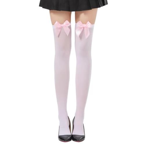 White Knee High Socks for Girls: Thigh High Stockings with P