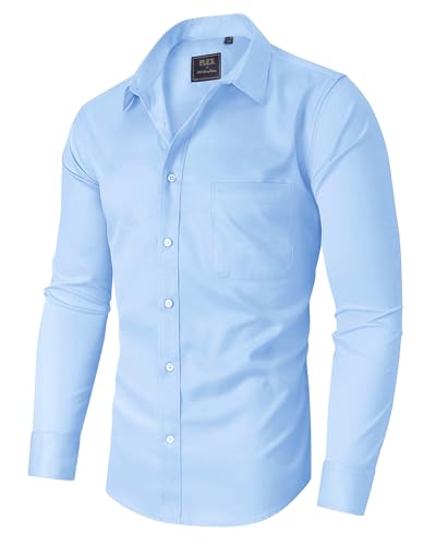 siliteelon Herren Hemd Langarm Stretch Blau Oberhemd Regulr Fit...