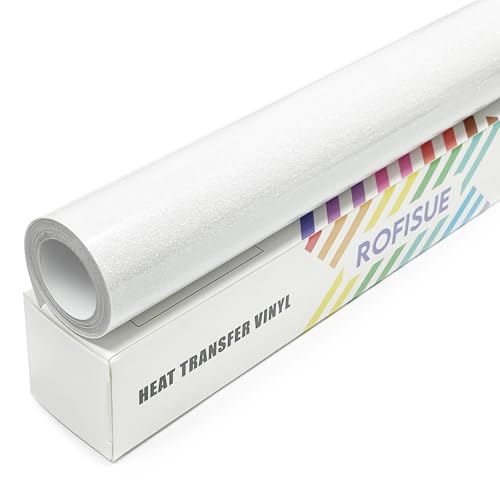 ROFISUE Rainbow White Glitter Heat Transfer Vinyl 12 x6FT | Easy Cut & Weed Glitter Iron on Vinyl for T-Shirts | HTV Vinyl Compatible with Cricut & All Cutters for DIY Crafts