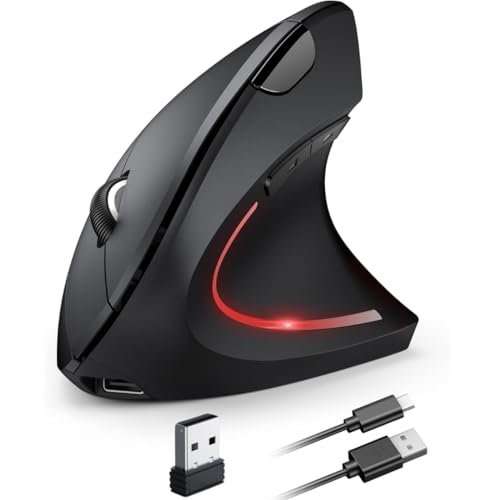 Image of COOLCOLD Vertical Wireless Mouse, Ergonomic Rechargeable Optical Mouse with 2.4G USB & Bluetooth Dual Mode, Low Noise Click, Adjustable 800-2400 DPI, 6 Buttons, for Windows, Mac & Linux