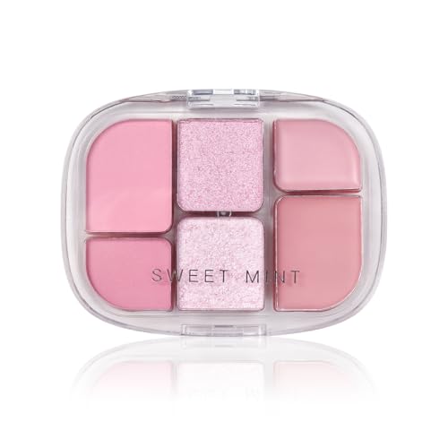 Paleta de Sombra de Ojos de Color, 6 Colores Paleta de Sombras de Ojos, Brillante y Glitter para un Look Soft Glam, Maquillaje Natural para Todos los Días, Ultra Pigmentadas Nude y Rosa (03)